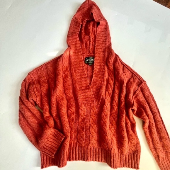 VINTAGE AMERICAN EAGLE ORANGE CHUNKY HOODIE SWEATER - Picture 1 of 6
